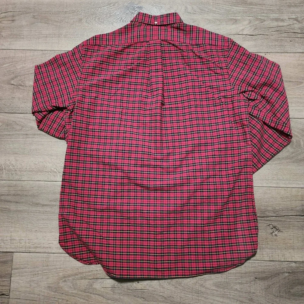 Polo Ralph Lauren Mens Custom Fit Plaid Button Down Shirt Red Black Yellow Large